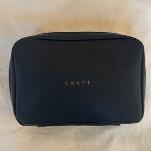 GRAFF super luxury brand cosmetic bag makeup bag navy blue gold tone zipper